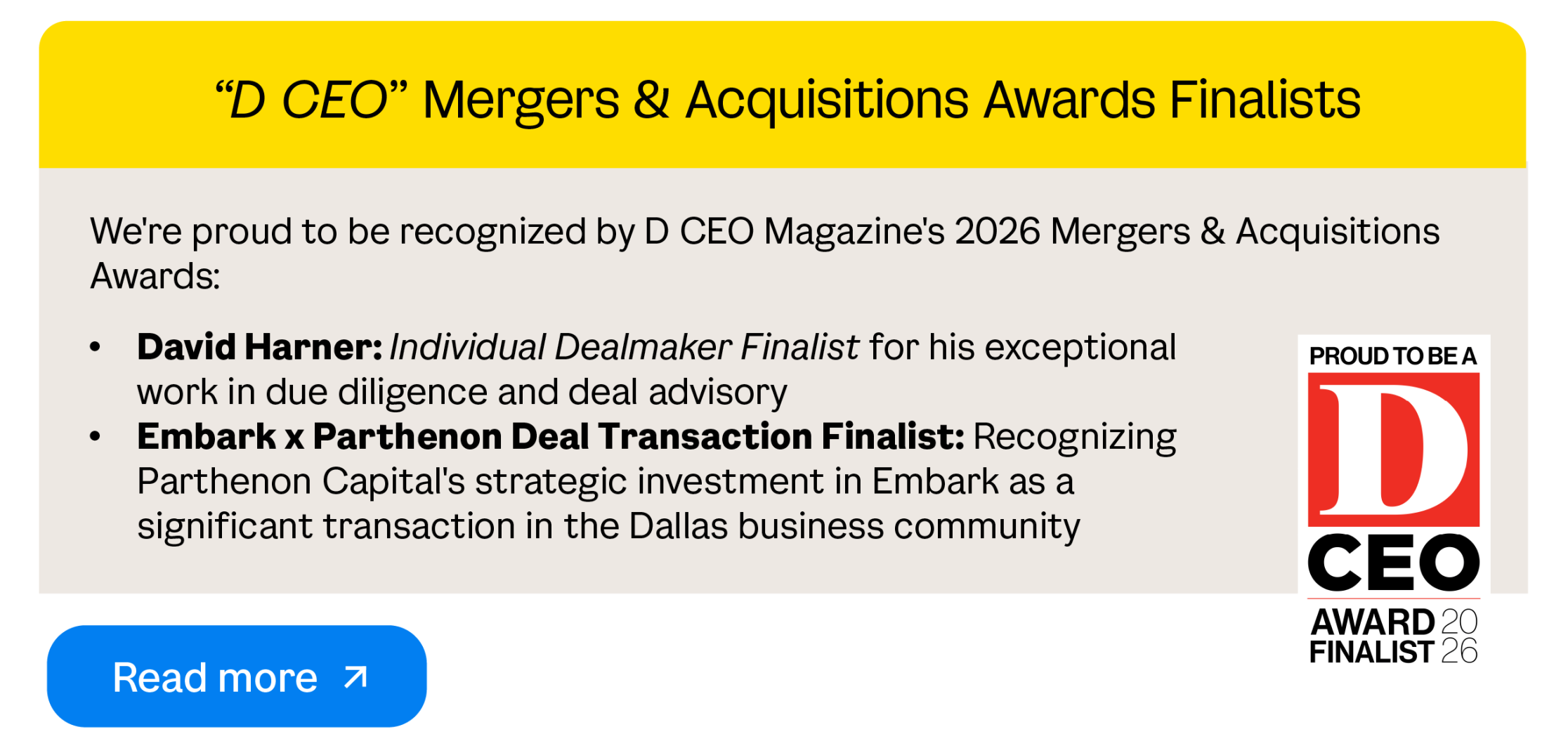 "D CEO" Mergers & Acquisitions Awards Finalists